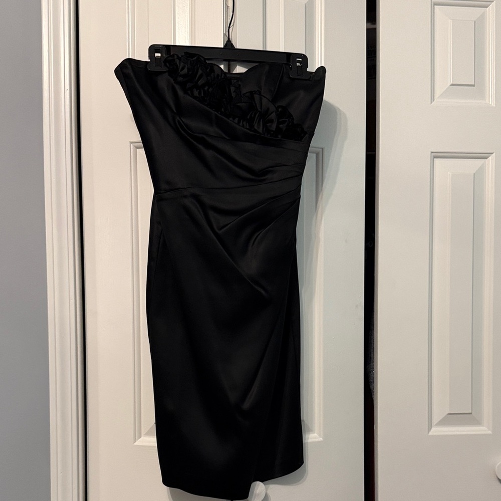 White House Black Market Strapless Black Cocktail Dress with Ruffles